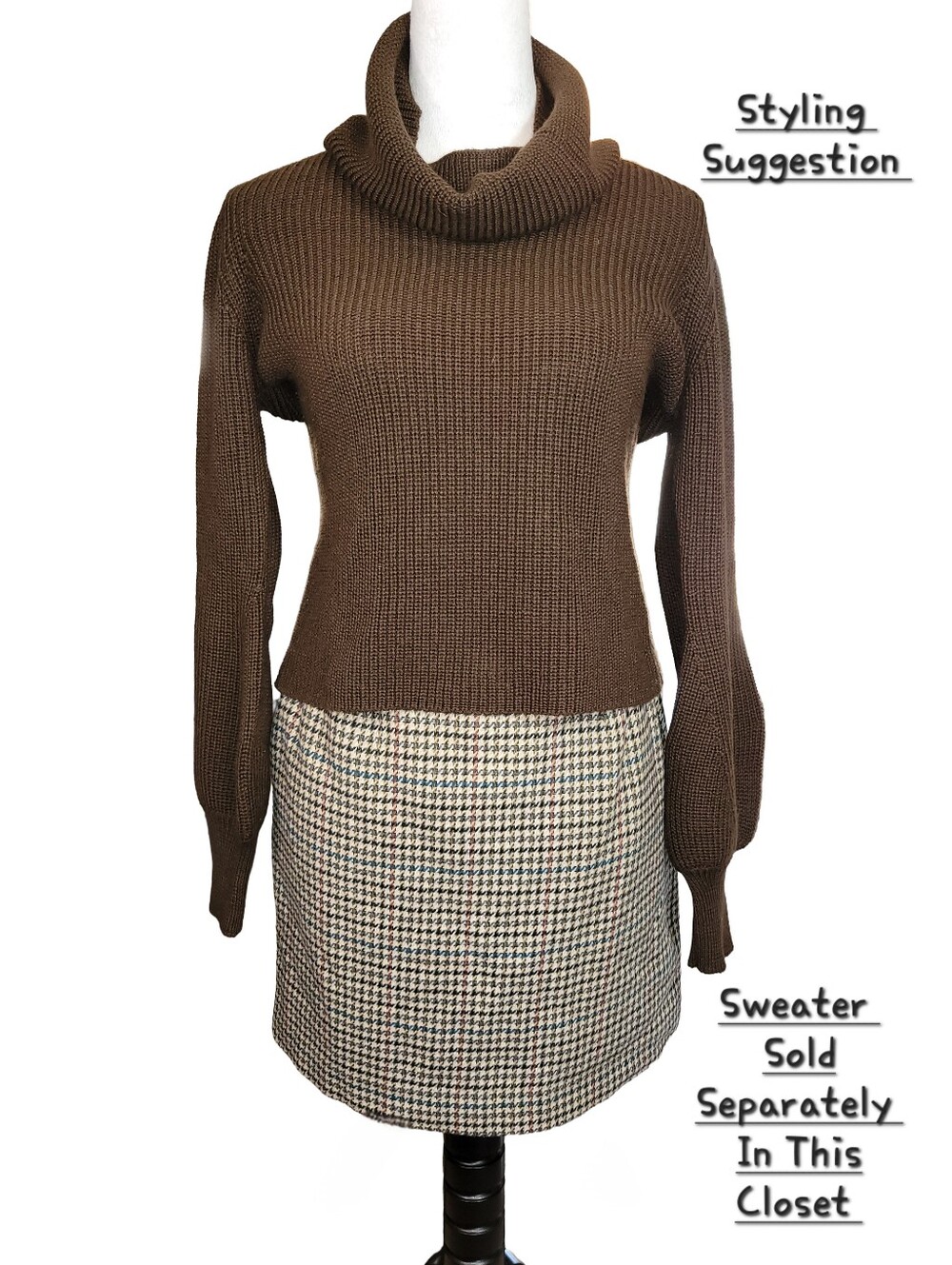Incognito Vitg 70s Tan Multi Houndstooth Wool Blend Lined Mini Skirt  Size 8